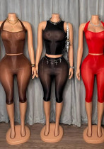 Women's Sexy High Stretch Glossy See-Through Halter Neck Top and Shorts Two Piece Club Set Women's Sexy High Stretch Glossy See-Through Halter Neck Top and Shorts Two Piece Club Set