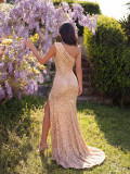 Women's Champagne Sequin One Shoulder Luxury Evening Dress