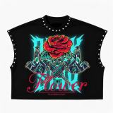 Women's Printed Rivet Sleeveless Crop T-Shirt