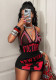 Women's Letter Print Halter Neck Mesh Patchwork Deep V Neck Slim Fit Bodycon Dress
