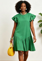 Women Summer Solid Dress with Tiered Ruffle Sleeves Women Summer Solid Dress with Tiered Ruffle Sleeves