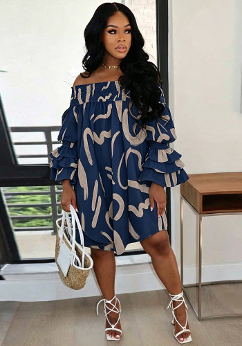 Women Casual Off‑Shoulder Print Dress