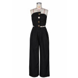 Women Strapless Irregular Gold Buckle Top & Wide‑Leg Pants Two‑Piece Set
