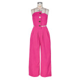 Women Strapless Irregular Gold Buckle Top & Wide‑Leg Pants Two‑Piece Set