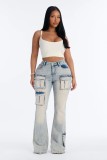 Women Fashion Multi‑Pocket Denim Pants