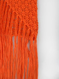 Women Halter Neck Beaded Knit Hollow‑Out Beach Holiday Tassel Cover‑Up Maxi Dress