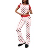 Women Printed Short Sleeve Top & Bell Bottom Pants Two‑Piece Set
