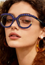 Women Half‑Frame Rhinestone Decor Round Oversized Sunglasses