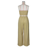 Women Strapless Irregular Gold Buckle Top & Wide‑Leg Pants Two‑Piece Set