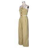 Women Strapless Irregular Gold Buckle Top & Wide‑Leg Pants Two‑Piece Set