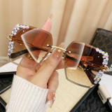 Women Oversized Cut‑Edge Square Starry Rhinestone UV‑Protection Sunglasses