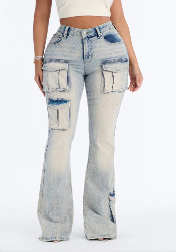 Women Fashion Multi‑Pocket Denim Pants