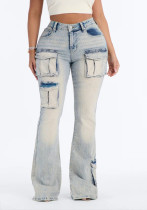 Women Fashion Multi‑Pocket Denim Pants Women Fashion Multi‑Pocket Denim Pants