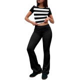 Women Printed Short Sleeve Top & Bell Bottom Pants Two‑Piece Set
