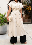 Women Turndown Collar Lace‑Up Sleeveless Dress