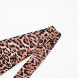 Women Autumn Sexy Leopard Print Halter Neck V‑Neck Backless Jumpsuit