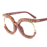 Women Half‑Frame Rhinestone Decor Round Oversized Sunglasses