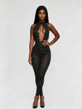Women Sexy Polka Dot Print Halter Neck Backless Jumpsuit