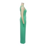 Pure color high-elasticated pleated slit cut-off sexy single-shoulder nightclub dress for women