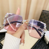 Women Oversized Cut‑Edge Square Starry Rhinestone UV‑Protection Sunglasses