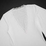Women Autumn Solid Casual Ruffle Bell Bottom Long Sleeve Dress
