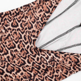 Women Autumn Sexy Leopard Print Halter Neck V‑Neck Backless Jumpsuit