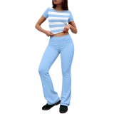 Women Printed Short Sleeve Top & Bell Bottom Pants Two‑Piece Set