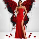 Women Red Strap Dress French Prom Formal Party Evening Gown