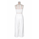 Women Strapless Irregular Gold Buckle Top & Wide‑Leg Pants Two‑Piece Set