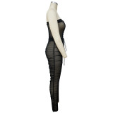 Net fabric transparent tight-fitting one-piece pants with high waistband, casual and elegant office wear pants