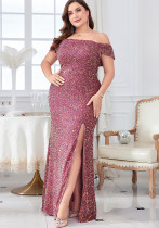 Plus Size Women Off‑Shoulder Sequin Slit Elegant Dress Plus Size Women Off‑Shoulder Sequin Slit Elegant Dress