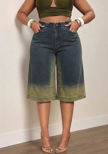 Women Stretch Color‑Block Denim Summer Wide‑Leg Shorts