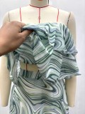 Women African Off‑Shoulder Print Strapless Crop Top & Pleated Skirt Two‑Piece Set