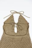 Women Halter Neck Beaded Knit Hollow‑Out Beach Holiday Tassel Cover‑Up Maxi Dress