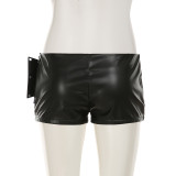 Women Rivet D‑Ring Belt PU‑Leather Shorts