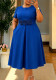 Women African Floral Elegant Solid Round Neck Short Sleeve Dress
