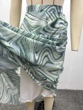 Women African Off‑Shoulder Print Strapless Crop Top & Pleated Skirt Two‑Piece Set