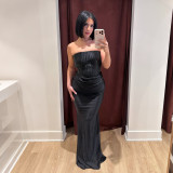 Women Beaded Strapless Solid Off‑Shoulder Maxi Dress