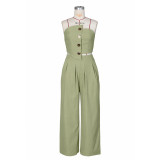 Women Strapless Irregular Gold Buckle Top & Wide‑Leg Pants Two‑Piece Set