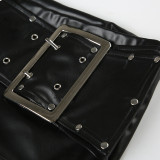 Women Rivet D‑Ring Belt PU‑Leather Shorts