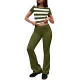 Women Printed Short Sleeve Top & Bell Bottom Pants Two‑Piece Set