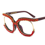 Women Half‑Frame Rhinestone Decor Round Oversized Sunglasses