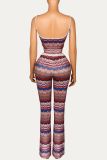 Women Autumn Rainbow Crop Top Camisole Sexy Color‑Block Pants Two‑Piece Set