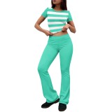 Women Printed Short Sleeve Top & Bell Bottom Pants Two‑Piece Set