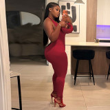 Women Autumn Sexy Leopard Print Halter Neck V‑Neck Backless Jumpsuit