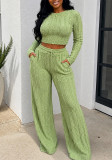 Women's Casual Long-Sleeve Crop Top and Wide-Leg Pants Two-Piece Set