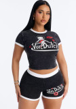 Women's Cartoon Print Crop Top + Shorts Two-Piece Set