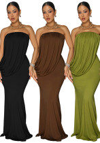 Women's Strapless Sexy Formal Party Bodycon Fishtail Maxi Dress