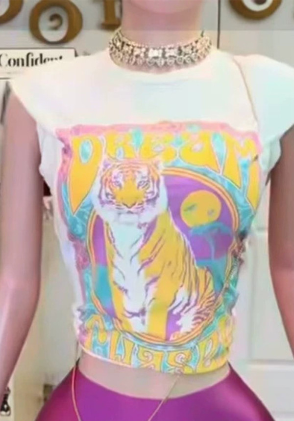 Women's African Slash Shoulder T-Shirt Printed Crop Top