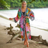 Women's Printed Beach Jacket Sexy Holidays Bikini Cover-Up Robe